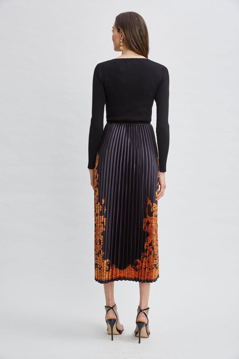 Paisley Pleated Midi Dress