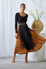 Paisley Pleated Midi Dress