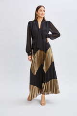 Chiffon Gilded Pleated Maxi Dress