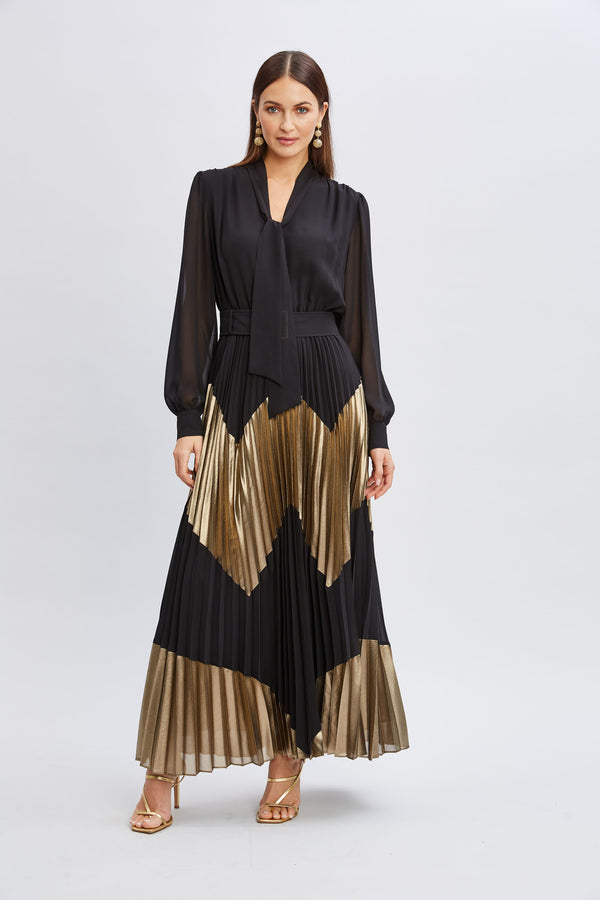 Chiffon Gilded Pleated Maxi Dress