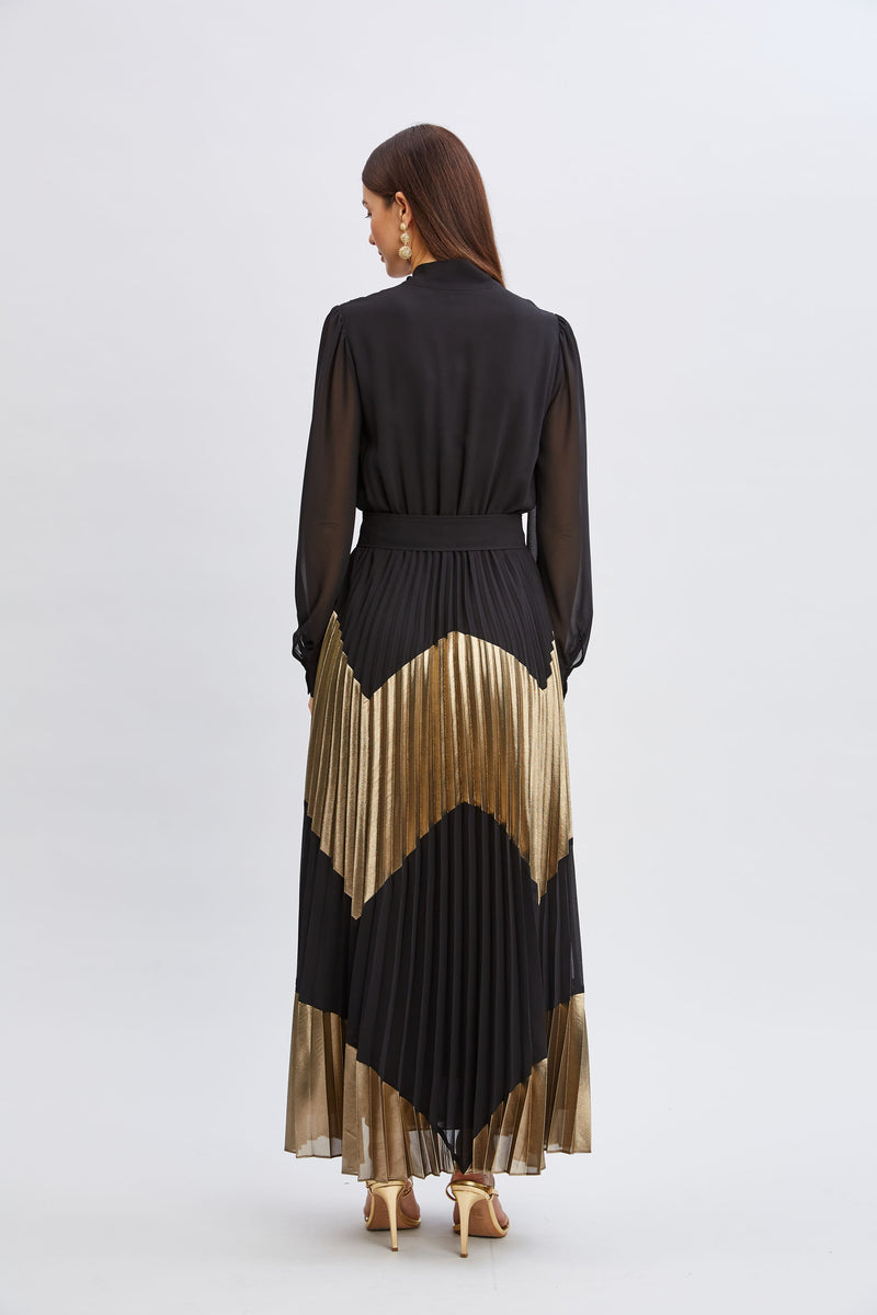 Chiffon Gilded Pleated Maxi Dress