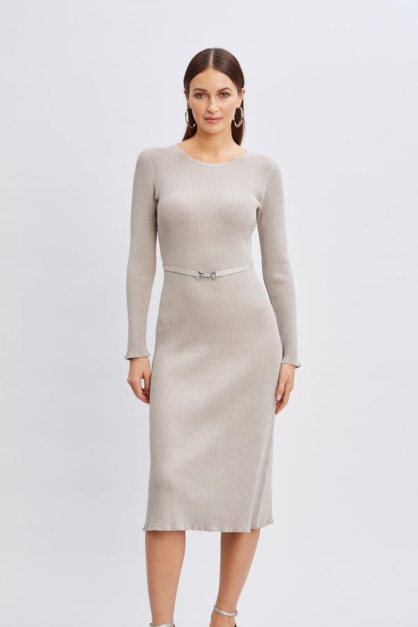 Metallic Belted Sweater Dress