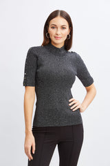 Metallic Mock Neck Short Sleeve Sweater