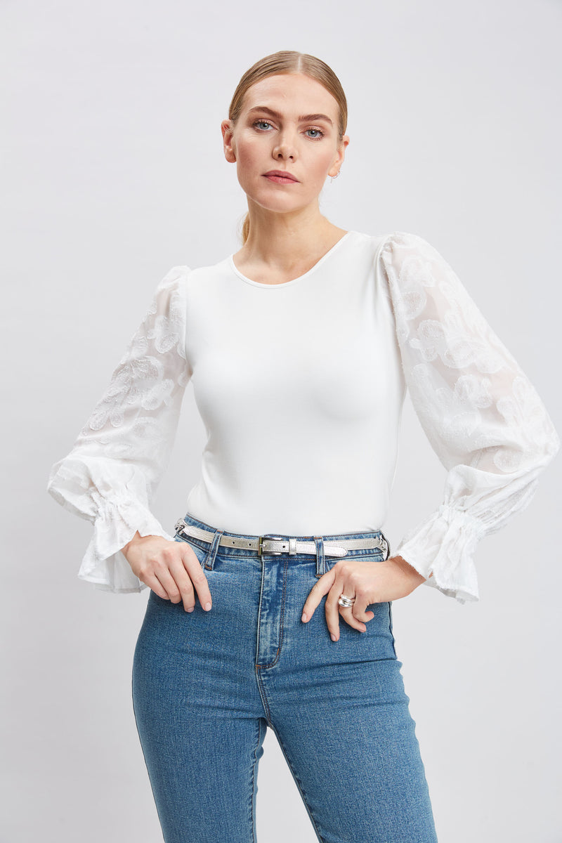 Embroidered Chiffon Sleeve Knit