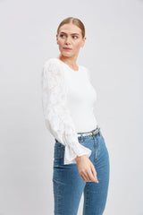 Embroidered Chiffon Sleeve Knit