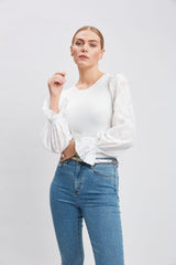 Embroidered Chiffon Sleeve Knit