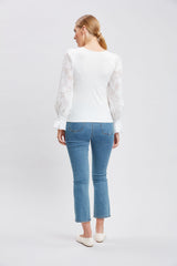 Embroidered Chiffon Sleeve Knit