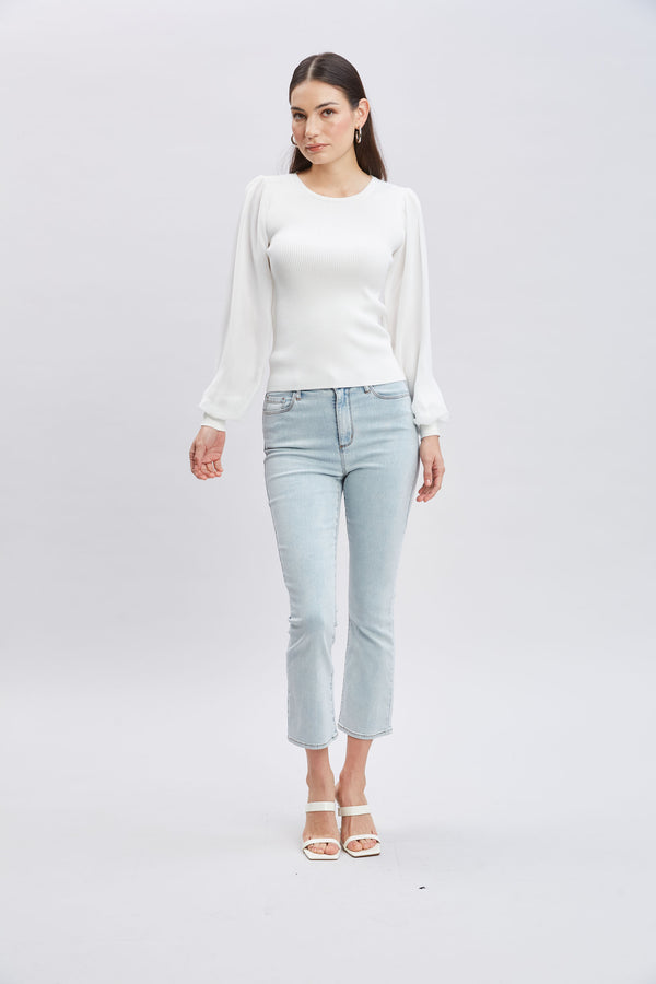 Chiffon Sleeve Rib Sweater