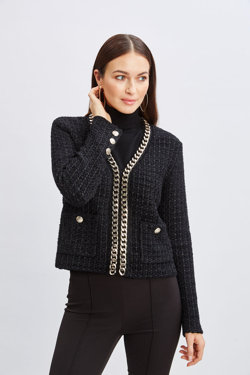 Chain Trim Metallic Cardigan