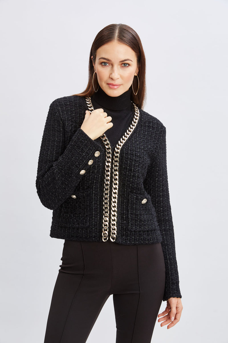 Chain Trim Metallic Cardigan