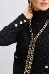 Chain Trim Metallic Cardigan