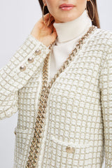 Chain Trim Metallic Cardigan