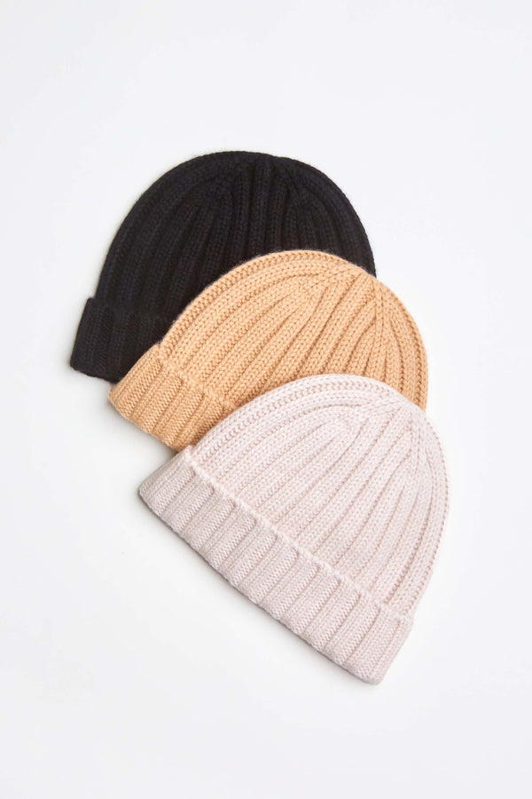 Cashmere Wool Rib Beanie Hat