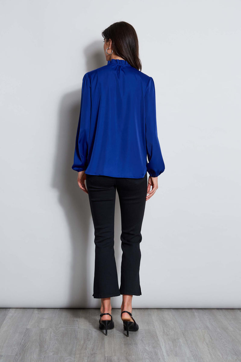 T-Tahari V-Neck Satin Blouson Shirt