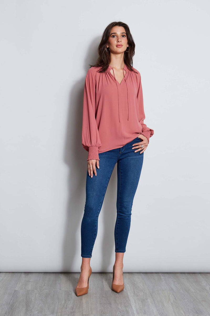 T-Tahari Split Neck Tie Shirt