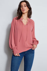 T-Tahari Split Neck Tie Shirt