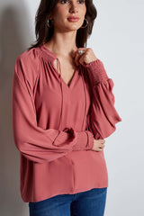 T-Tahari Split Neck Tie Shirt