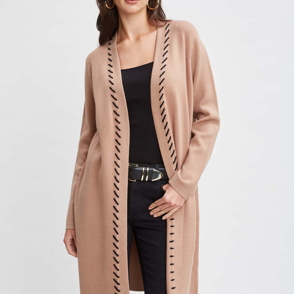 Elie Tahari Laser Cut 2024 Leather Long Open Cardigan