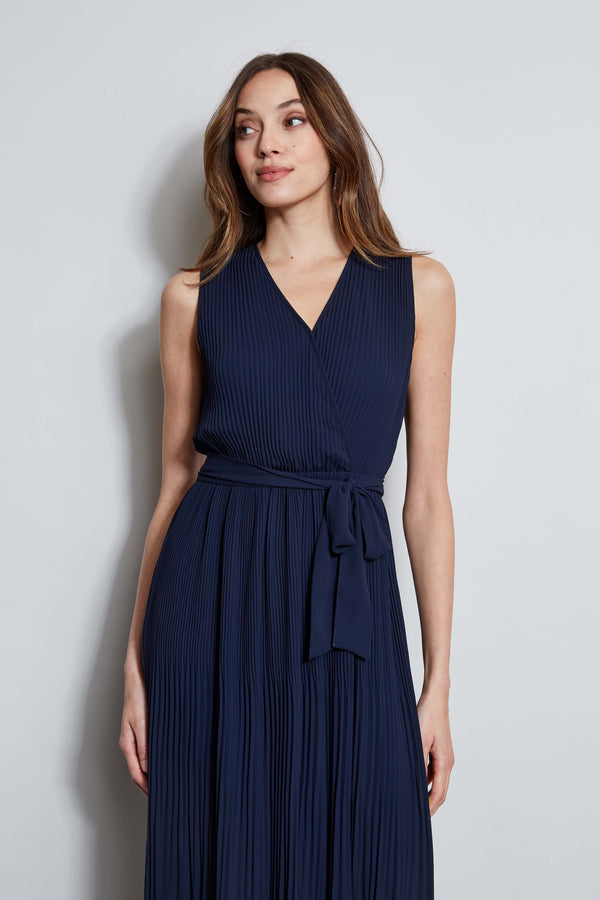 T-Tahari Pleated Faux Wrap Midi Dress