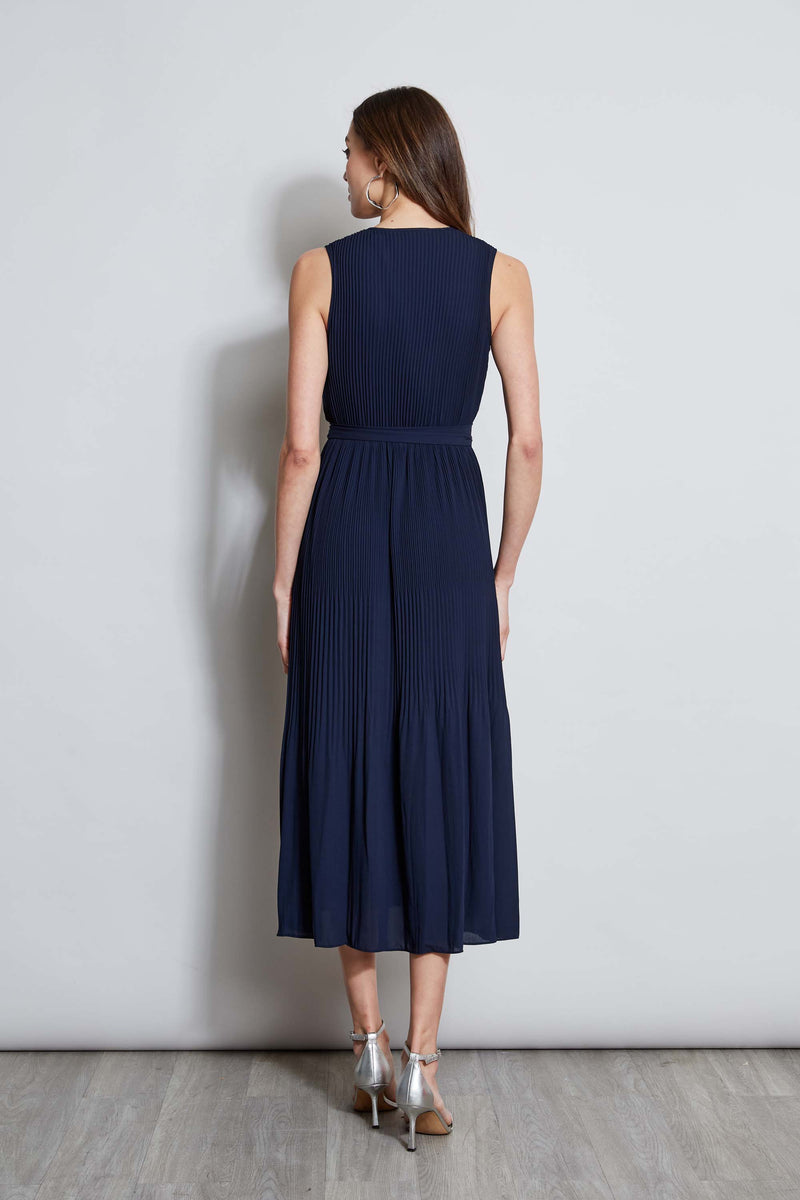 T-Tahari Pleated Faux Wrap Midi Dress