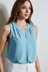 T-Tahari Sleeveless Split Neck Top