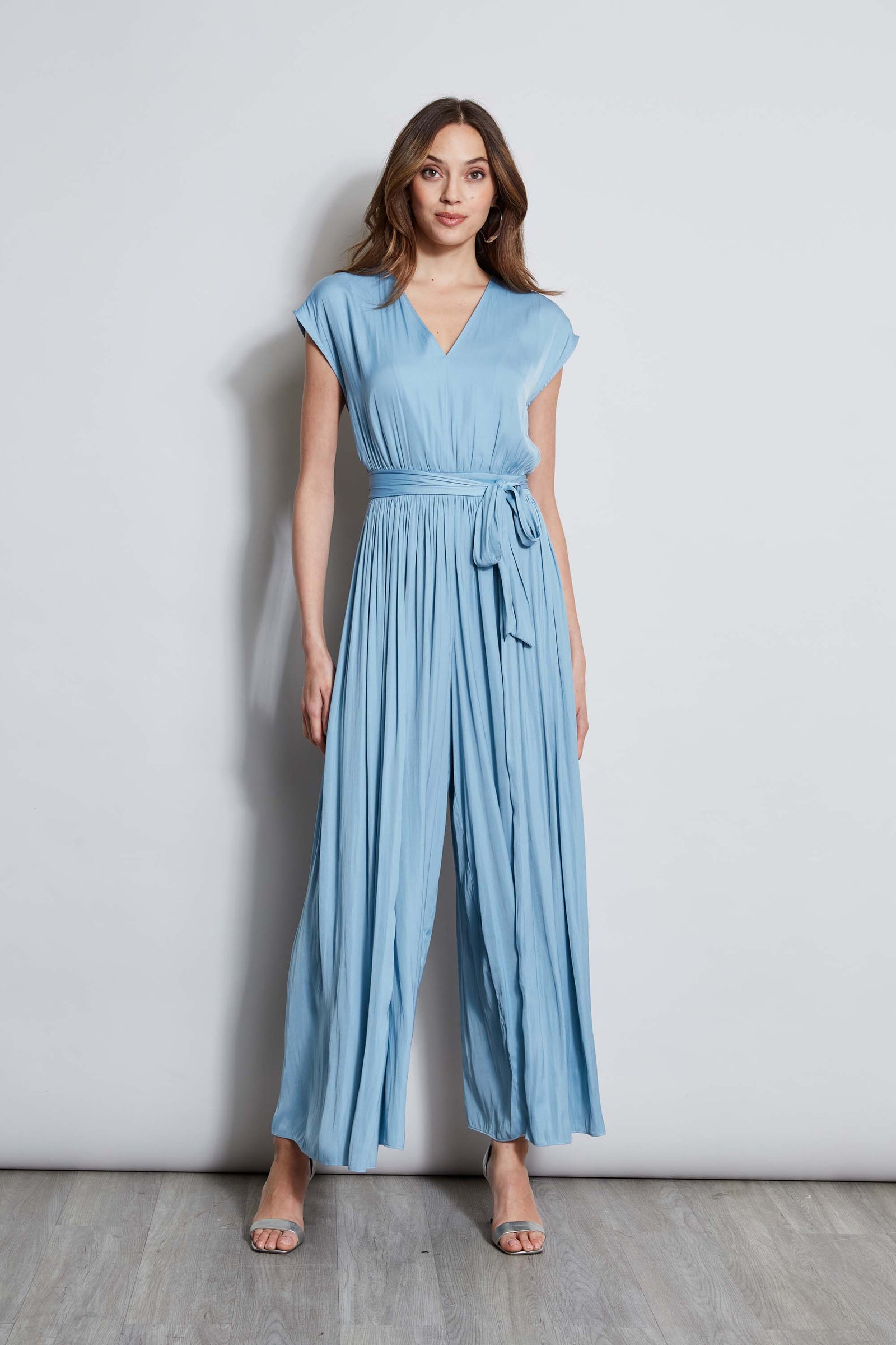 T Tahari Sash Tie Jumpsuit Blue