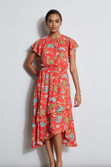 T-Tahari Hibiscus Garden Print Midi Dress