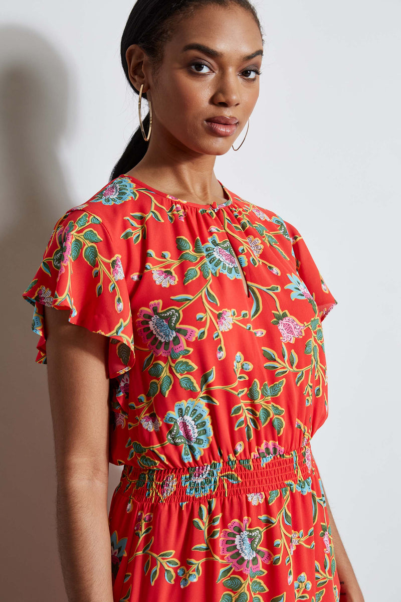 T-Tahari Hibiscus Garden Print Midi Dress