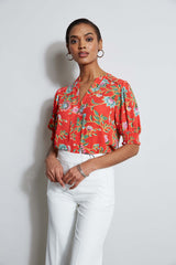 T-Tahari Hibiscus Garden Print Top