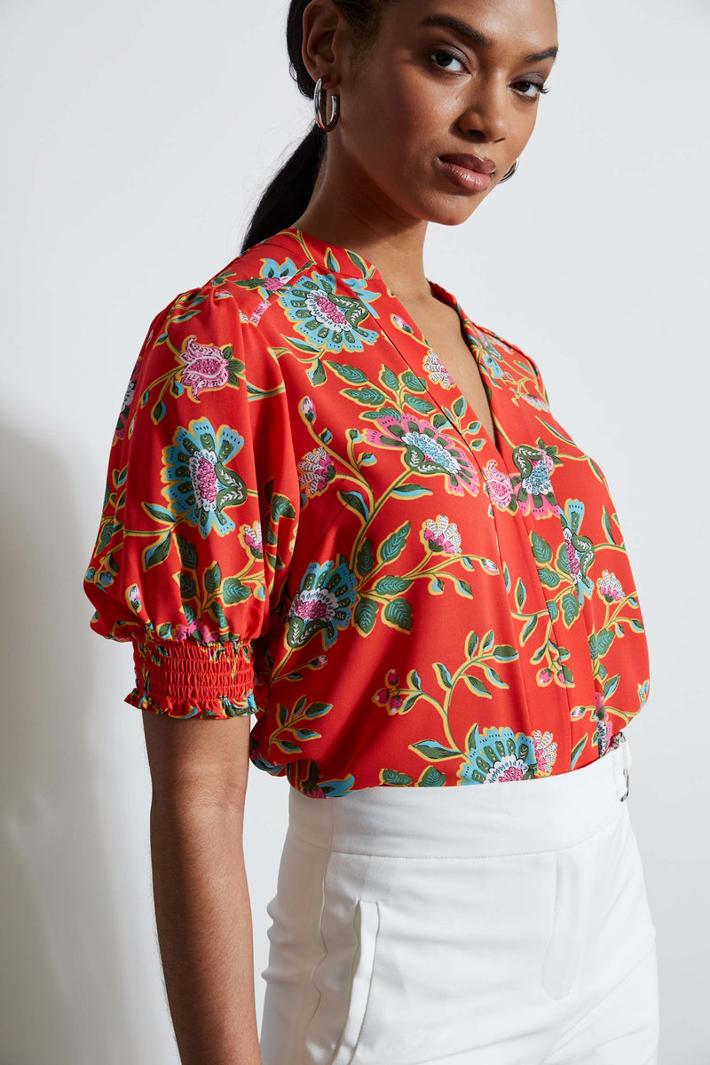 T-Tahari Hibiscus Garden Print Top