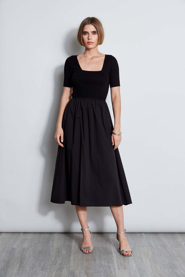 T-Tahari Short Sleeve Square Neck Midi Dress