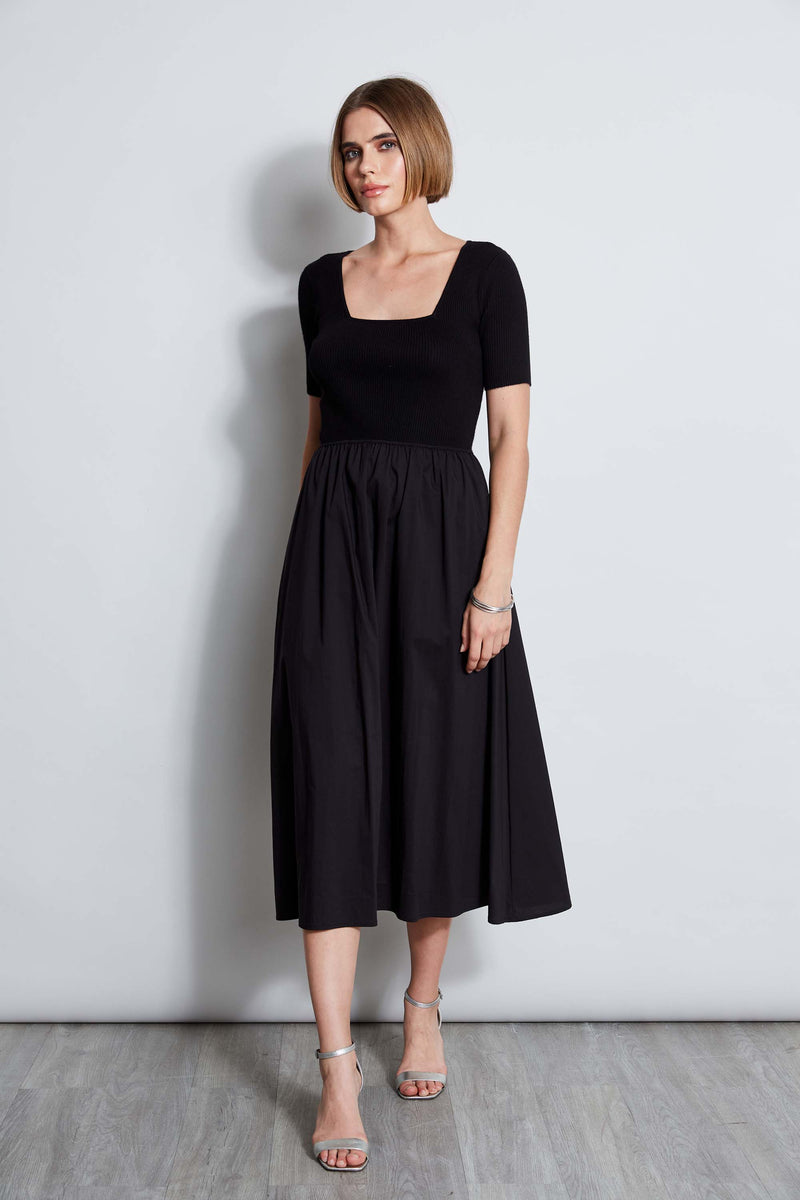 T-Tahari Short Sleeve Square Neck Midi Dress