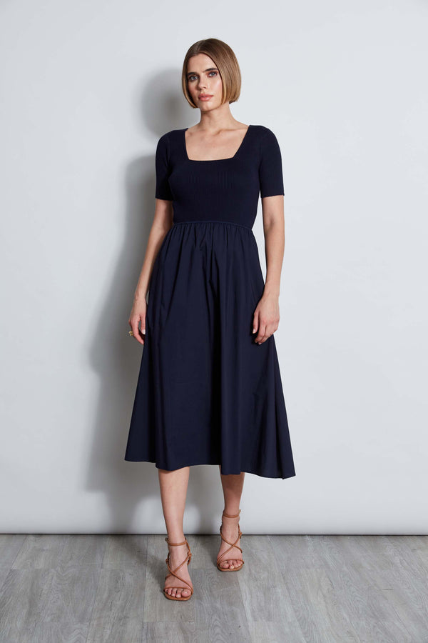 T-Tahari Short Sleeve Square Neck Midi Dress