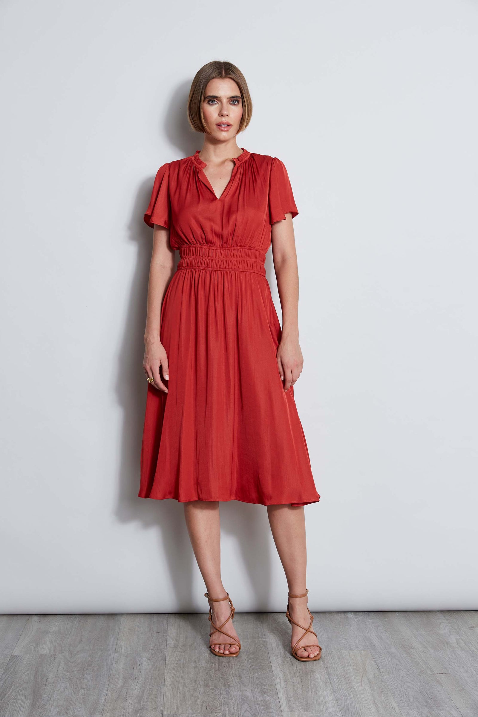 T Tahari Flutter Sleeve Midi Dress Elie Tahari