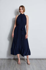 T-Tahari Pleated Halter Midi Dress