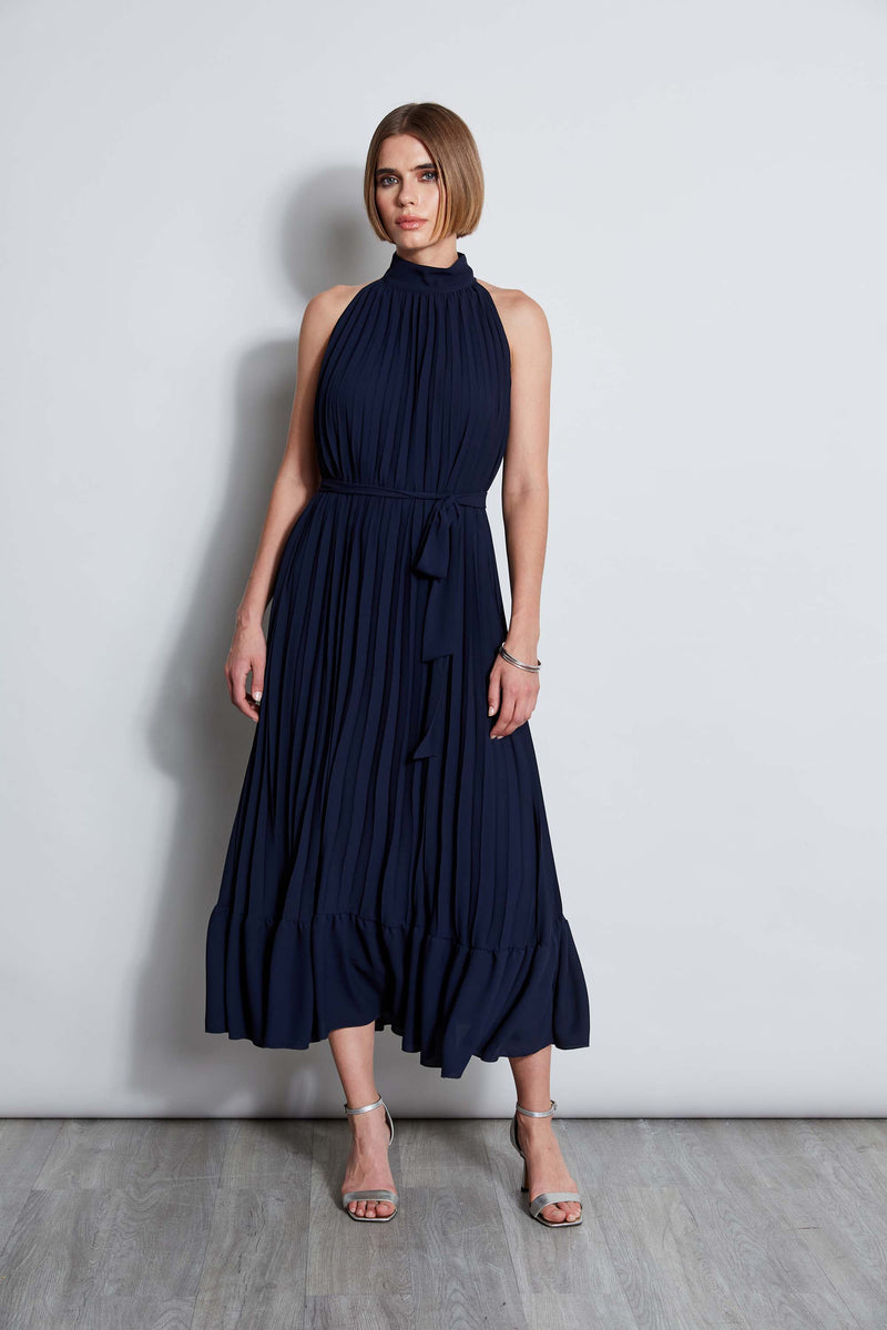 T Tahari Pleated Halter Midi Dress Elie Tahari