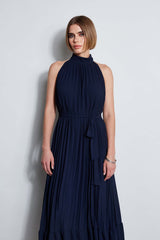 T-Tahari Pleated Halter Midi Dress