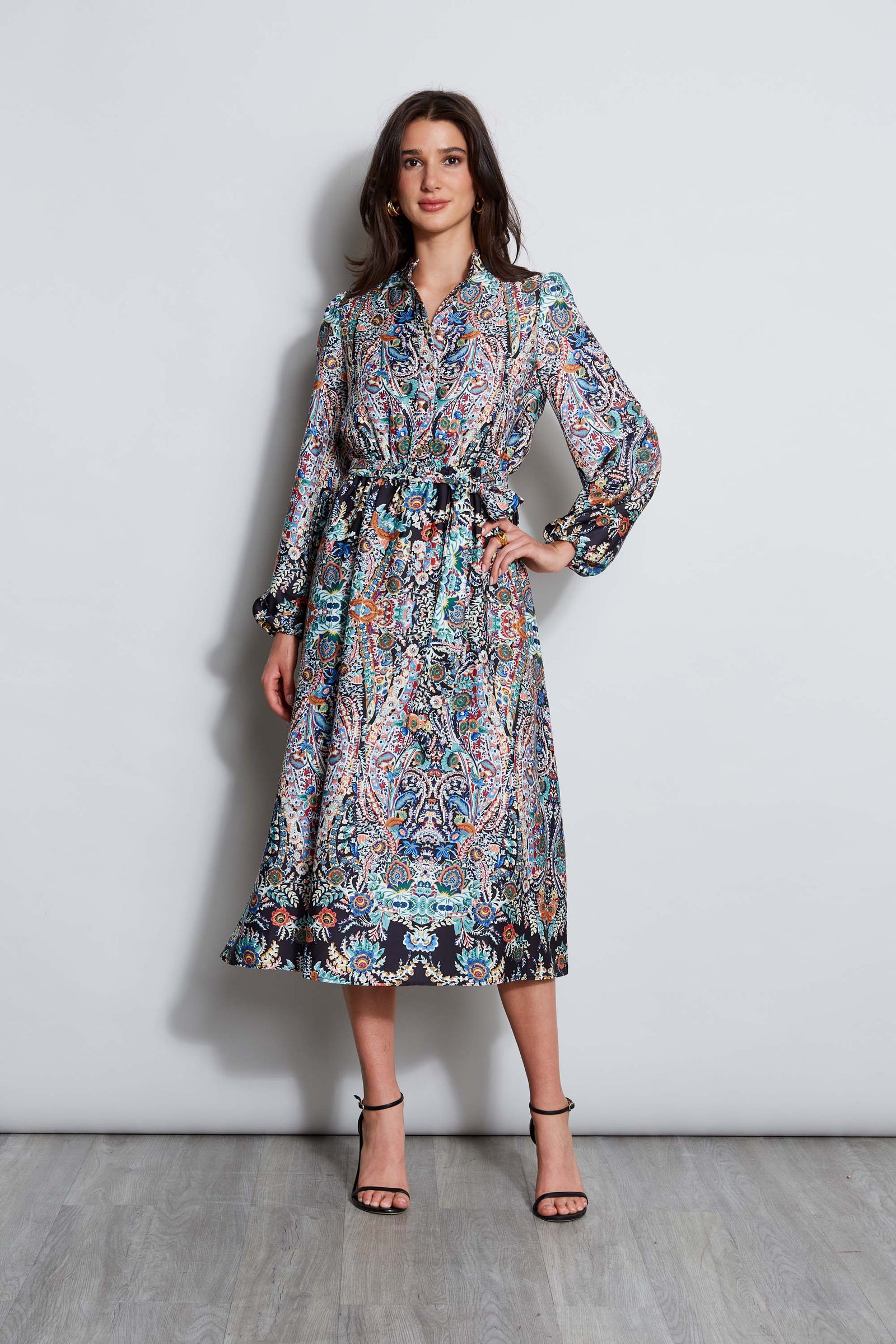 T Tahari Royal Garden Satin Shirt Dress Elie Tahari