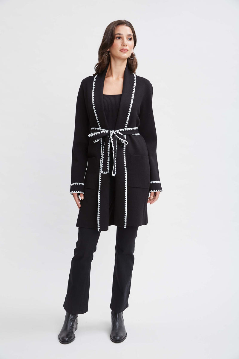 T-Tahari Whipstitch Belted Cardigan