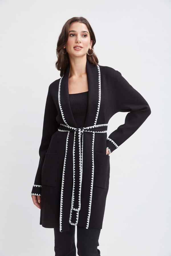 T-Tahari Whipstitch Belted Cardigan