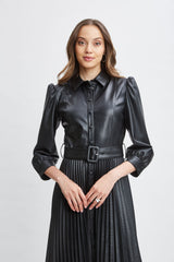 T-Tahari Vegan Leather Pleated Dress