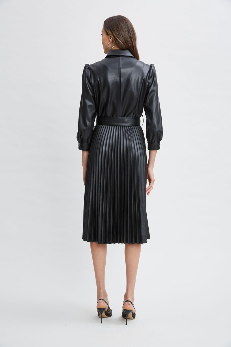 T-Tahari Vegan Leather Pleated Dress