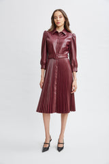 T-Tahari Vegan Leather Pleated Dress