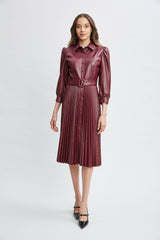 T-Tahari Vegan Leather Pleated Dress