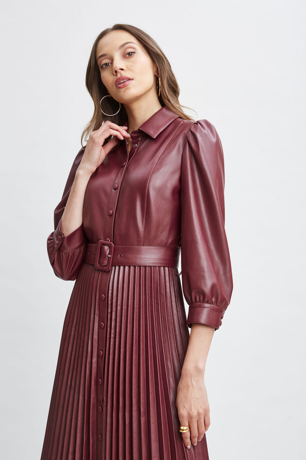 T-Tahari Vegan Leather Pleated Dress