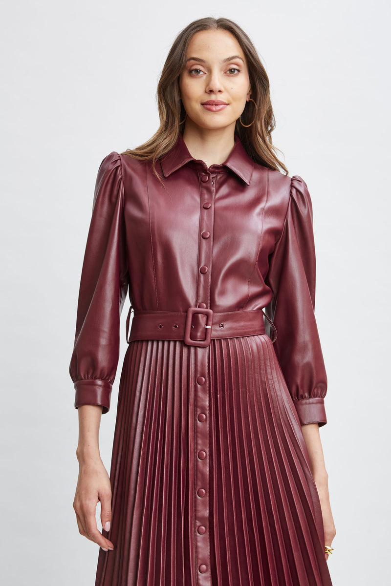 T-Tahari Vegan Leather Pleated Dress