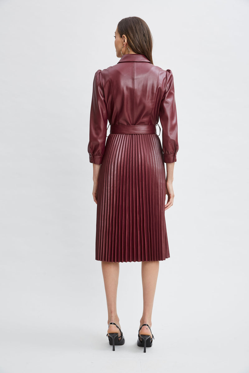 T Tahari Vegan Leather Pleated Dress Elie Tahari