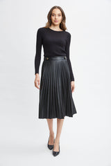 Vegan Leather Pleated Midi Skirt