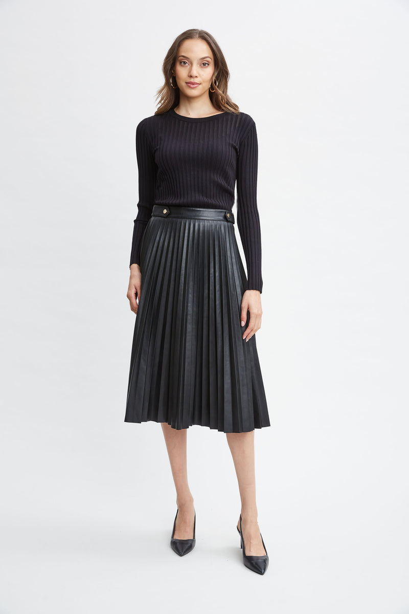 Vegan Leather Pleated Midi Skirt