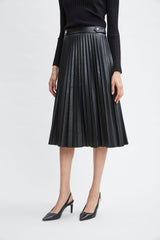 Vegan Leather Pleated Midi Skirt